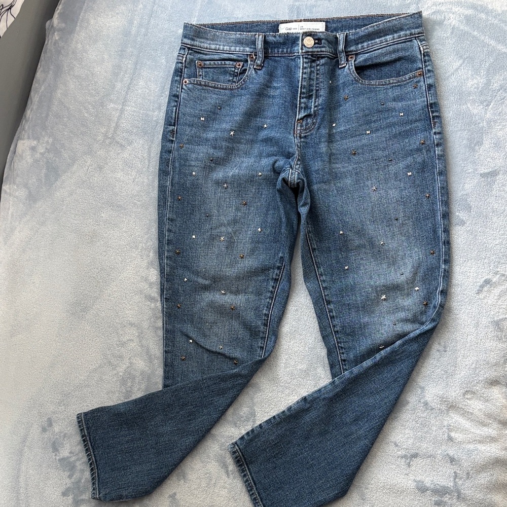 GAP Blue Cropped Ankle Jeans with Stud Embellishments